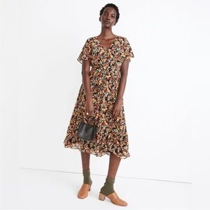 Madewell Dolman-Sleeve Ruffle-Hem Midi Dress